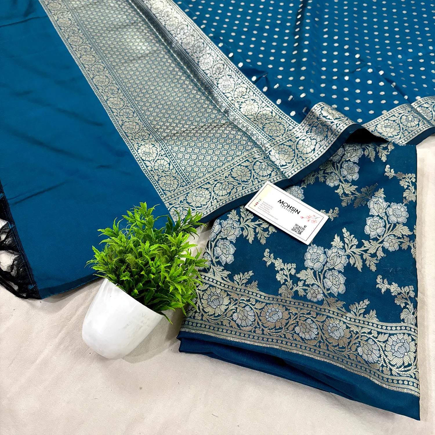 Dark Firozi Zari Katan Silk Banarasi Suit