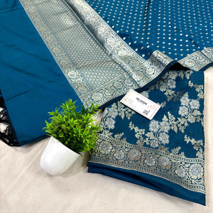 Dark Firozi Zari Katan Silk Banarasi Suit