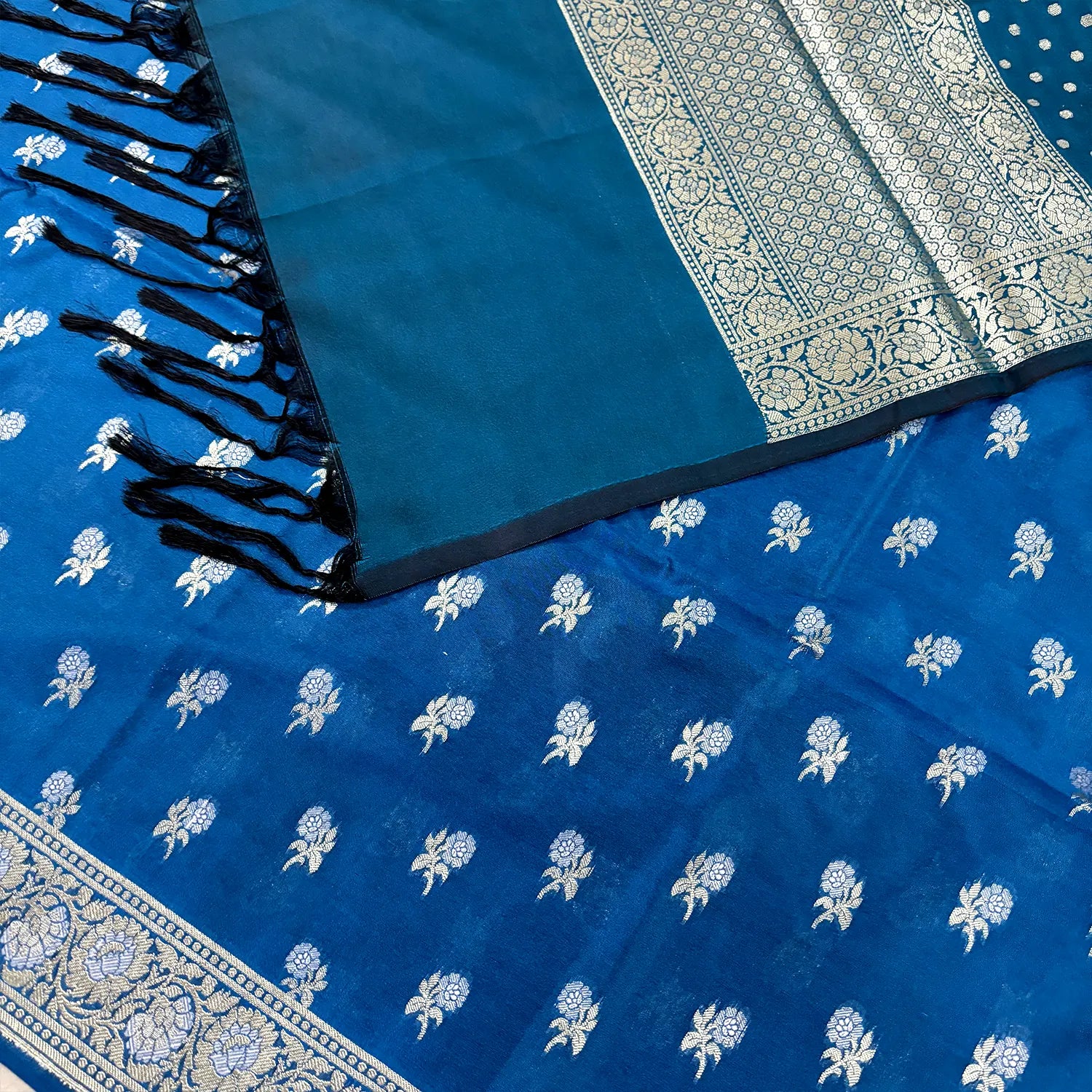 Dark Firozi Zari Katan Silk Banarasi Suit