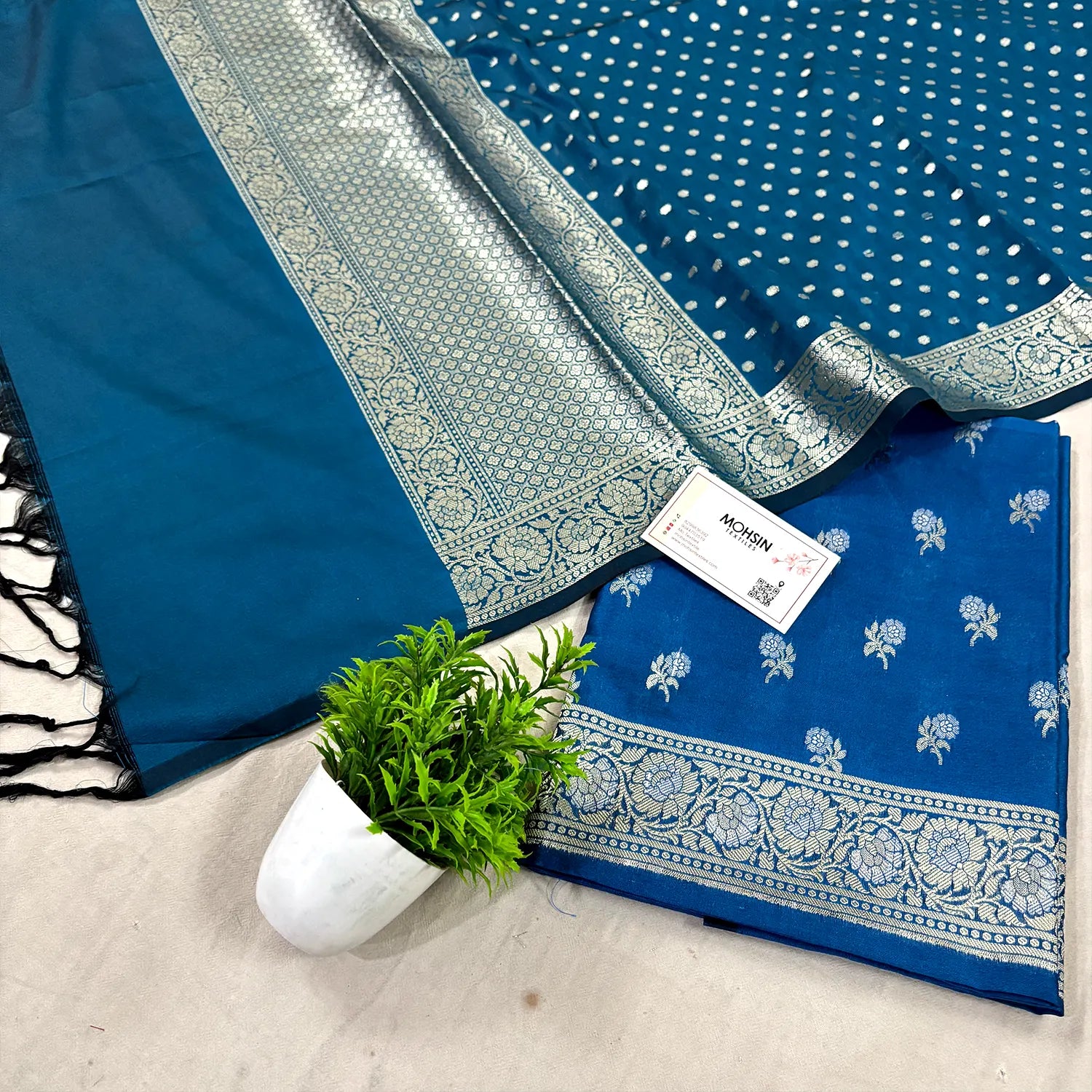 Dark Firozi Zari Katan Silk Banarasi Suit