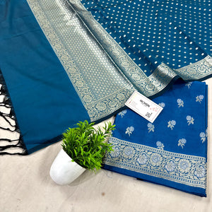 Dark Firozi Zari Katan Silk Banarasi Suit