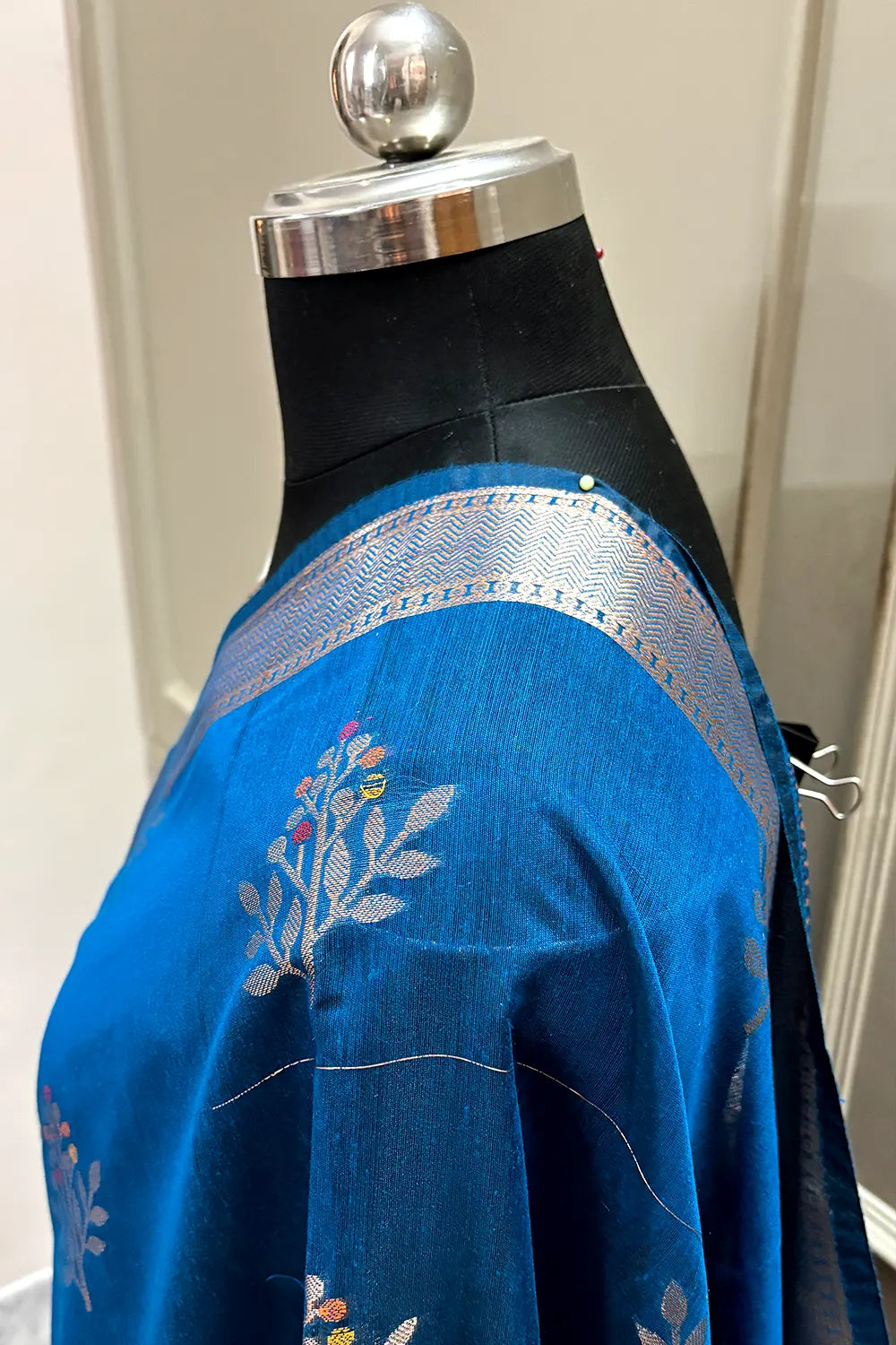 Dark Firozi Zari Resham Banarasi Silk Saree