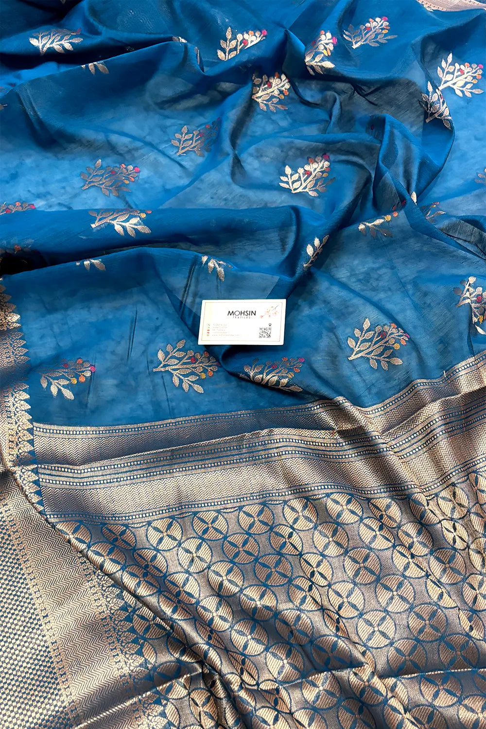 Dark Firozi Zari Resham Banarasi Silk Saree