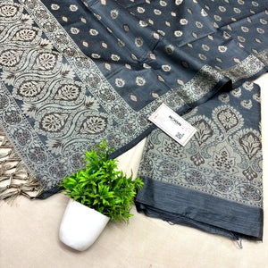 Dark Grey Mogambo Buti Cotton Silk Banarasi Suit