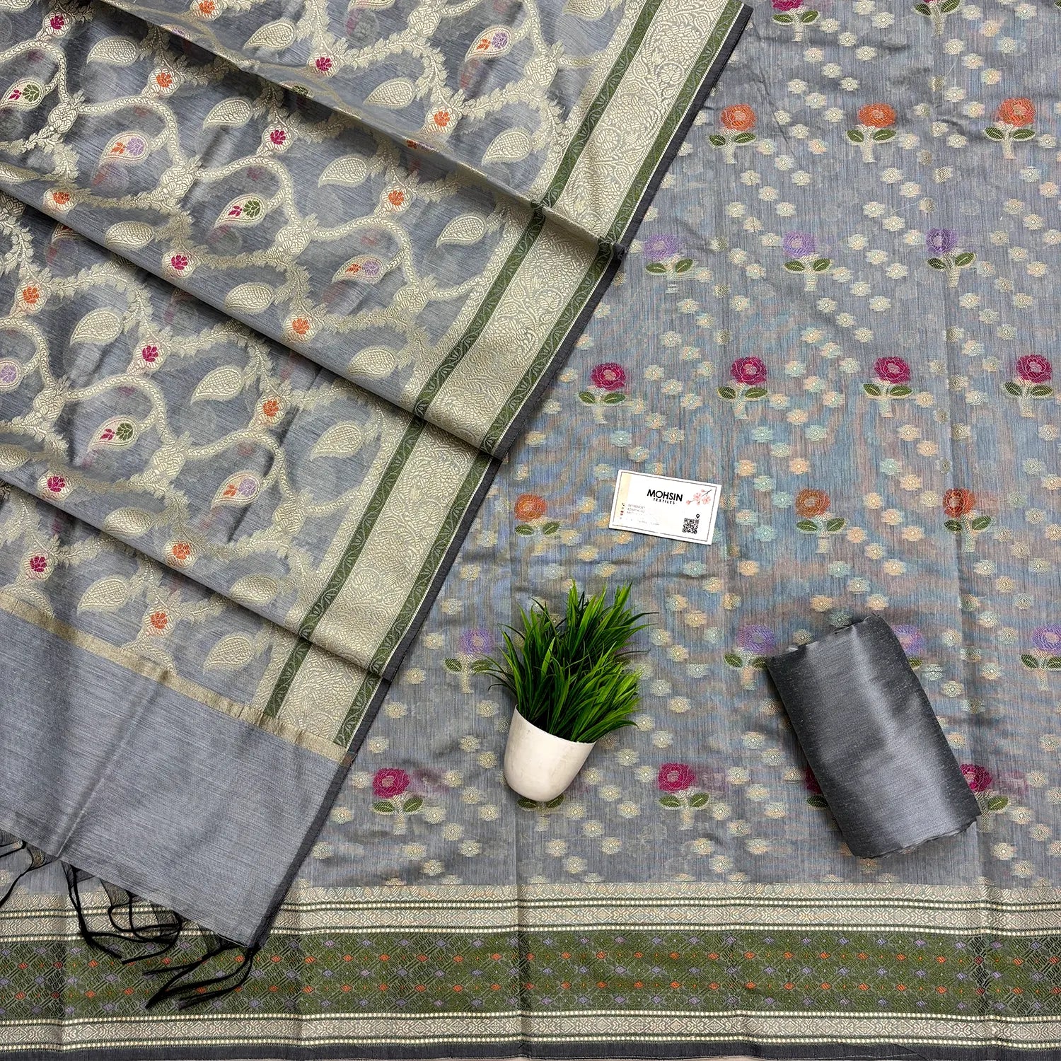 Drak Grey Resham Banarasi Silk Suit