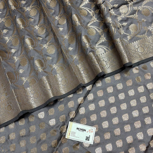 Dark Grey Singhasan Buti Semi Katan Silk Banarasi Suit