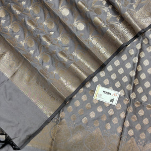 Dark Grey Singhasan Buti Semi Katan Silk Banarasi Suit