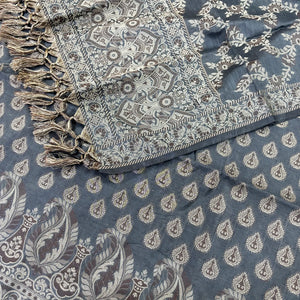 Dark Grey Surahi Buti Cotton Silk Banarasi Suit 