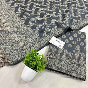Dark Grey Surahi Buti Cotton Silk Banarasi Suit 