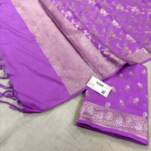 Dark Lavender Zari Katan Silk Banarasi Suit