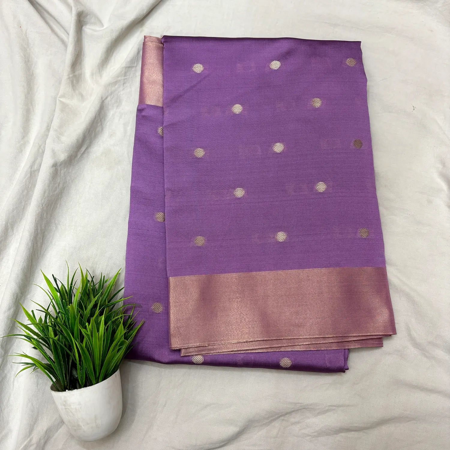 Dark Lavender Zari Semi Katan Silk Banarasi Saree