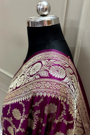 Dark Magenta Murmuri Jaal Katan Silk Banarasi Saree