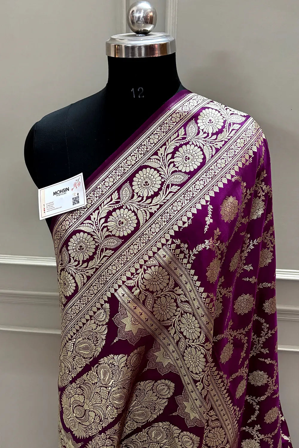 Dark Magenta Murmuri Jaal Katan Silk Banarasi Saree