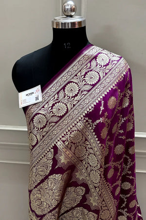 Dark Magenta Murmuri Jaal Katan Silk Banarasi Saree