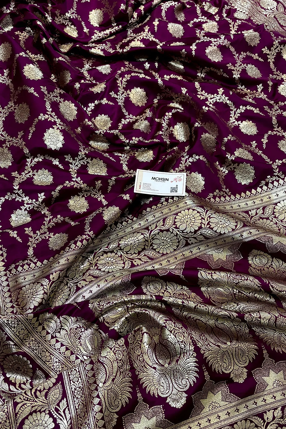 Dark Magenta Murmuri Jaal Katan Silk Banarasi Saree