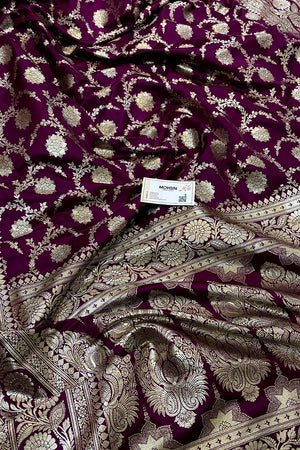 Dark Magenta Murmuri Jaal Katan Silk Banarasi Saree