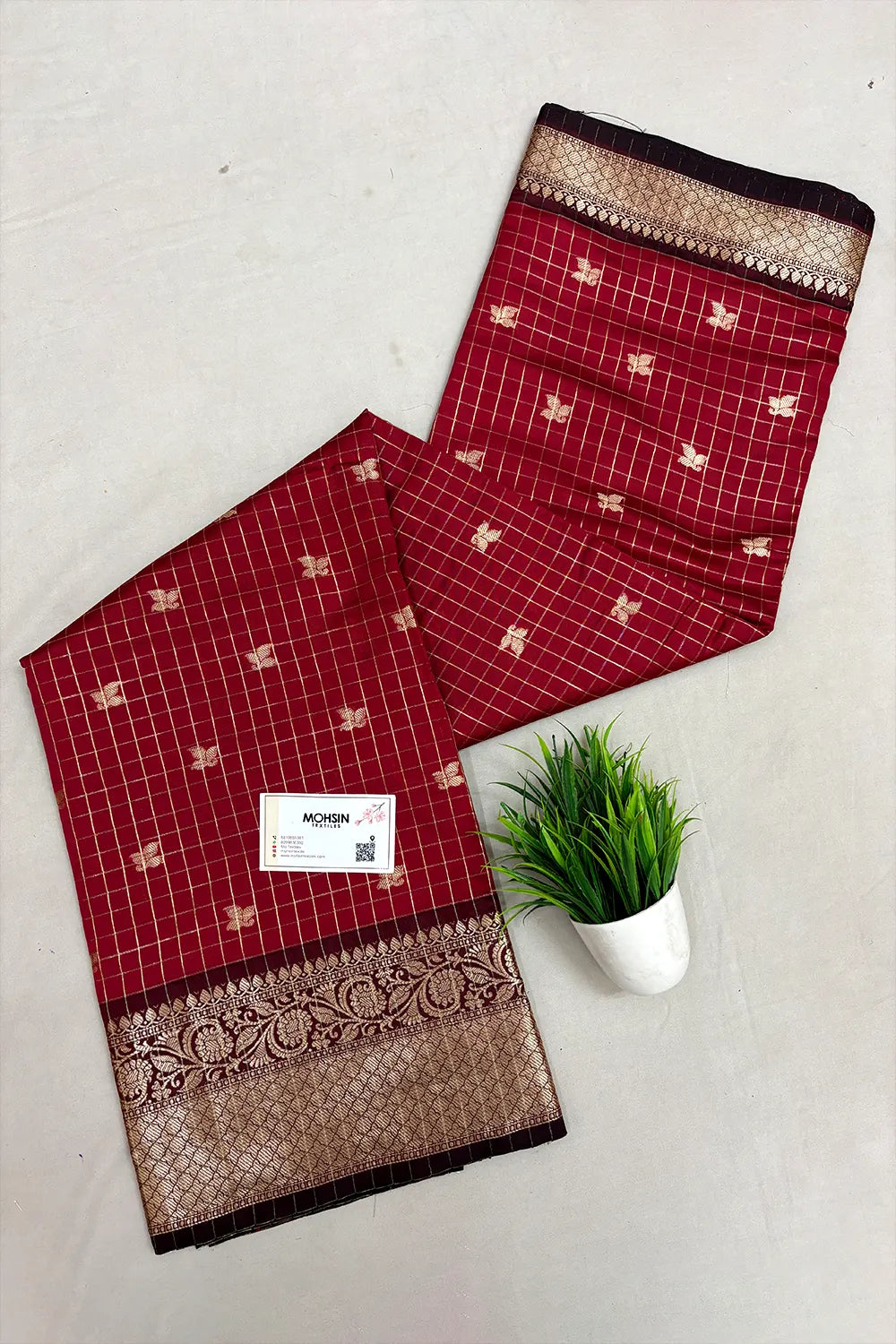 Dark Maroon and Wine Zari Semi Katan Silk Banarasi Saree