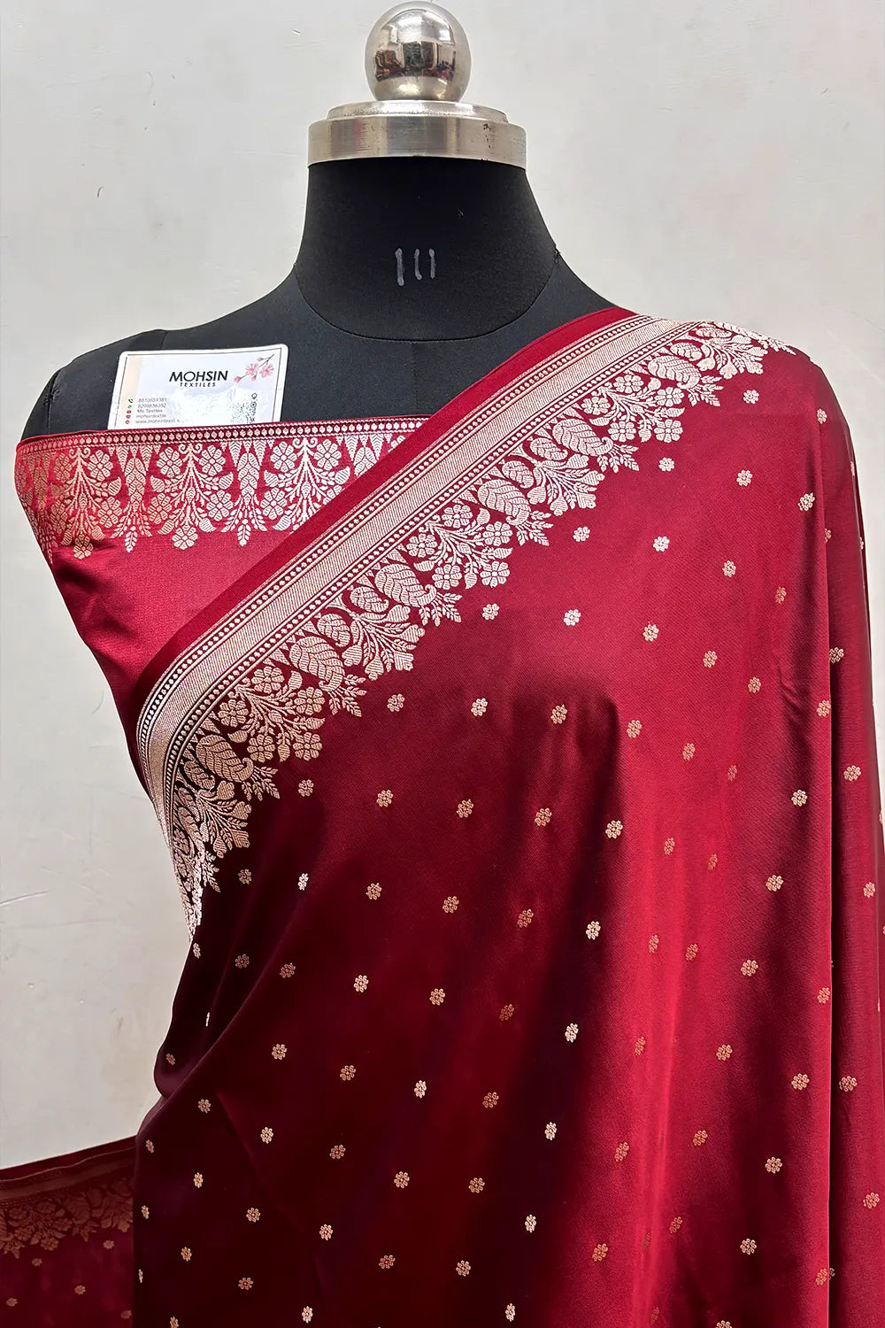 Dark Maroon Hawahawai Buti Katan Silk Banarasi Saree