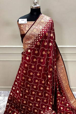 Dark Maroon Zari Katan Silk Banarasi Saree