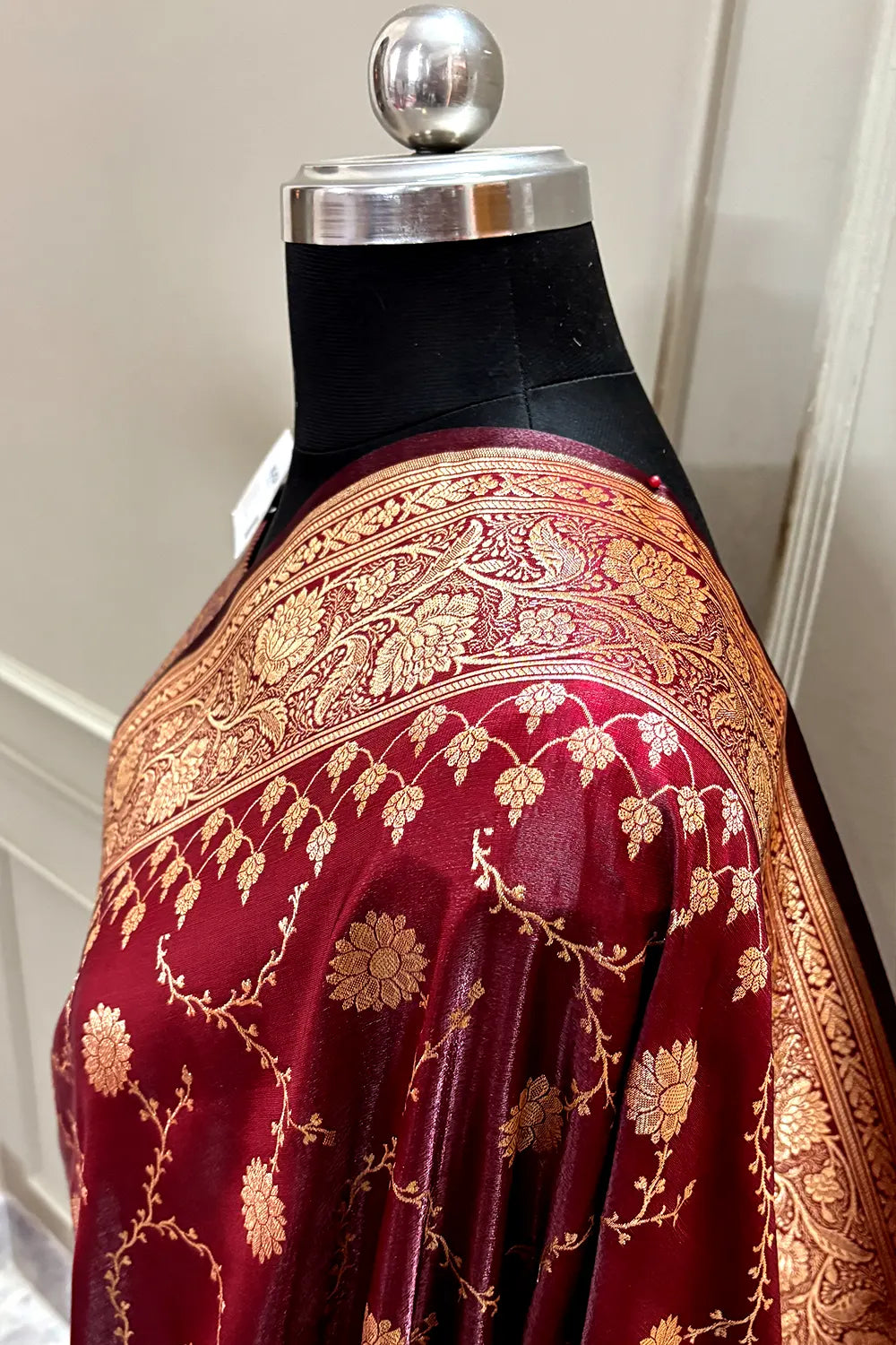 Dark Maroon Zari Katan Silk Banarasi Saree