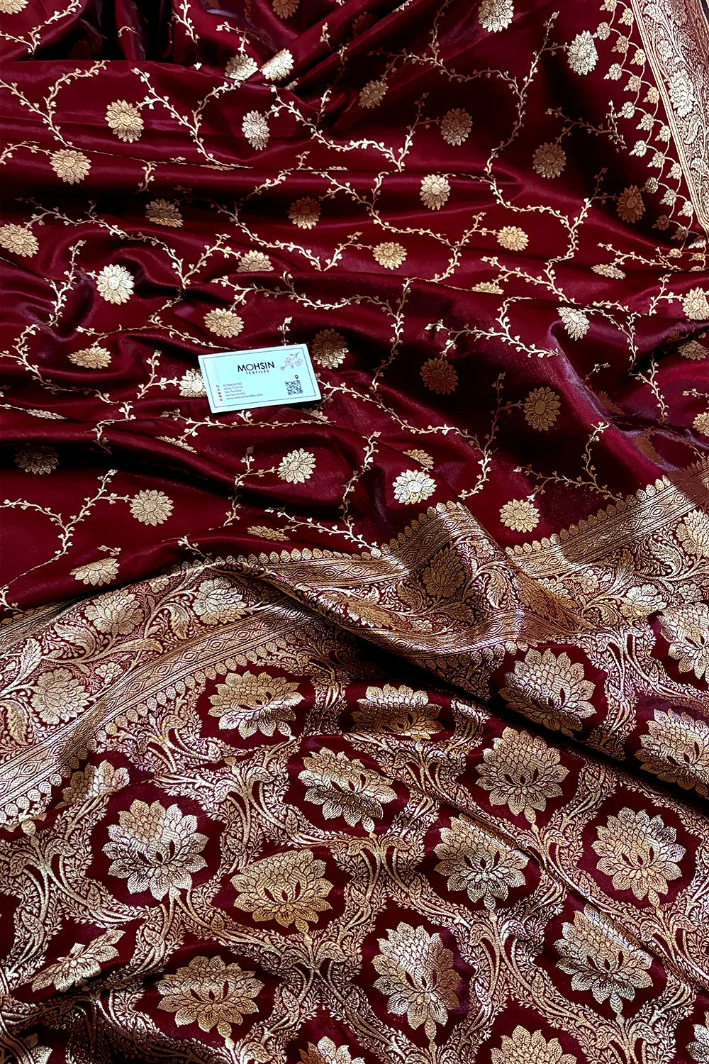 Dark Maroon Zari Katan Silk Banarasi Saree