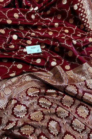 Dark Maroon Zari Katan Silk Banarasi Saree