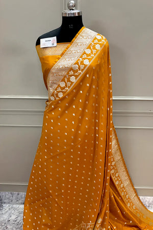 Dark Mustard Mahinki Buti Katan Silk Banarasi Saree