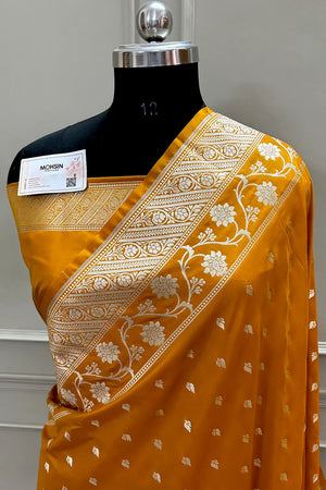 Dark Mustard Mahinki Buti Katan Silk Banarasi Saree