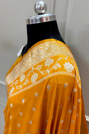 Dark Mustard Mahinki Buti Katan Silk Banarasi Saree