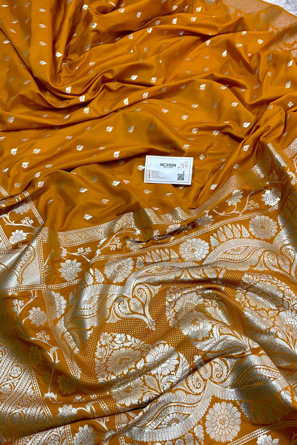Dark Mustard Mahinki Buti Katan Silk Banarasi Saree
