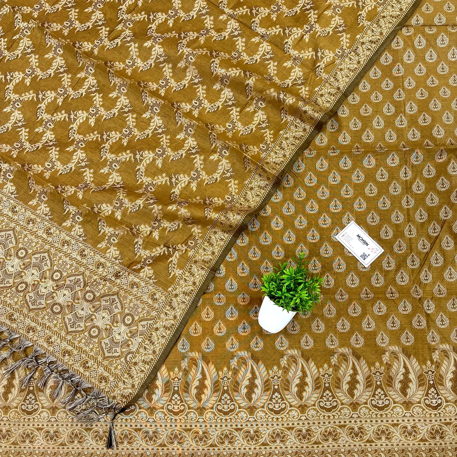 Dark Mustard Surahi Buti Cotton Silk Banarasi Suit