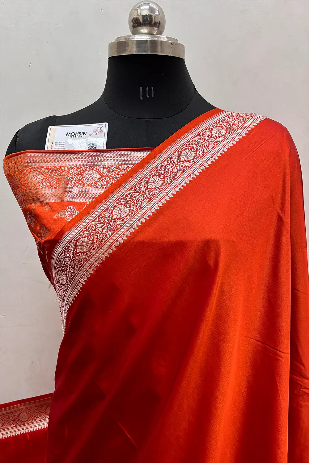 Dark Orange Zari Border Katan Silk Banarasi Saree