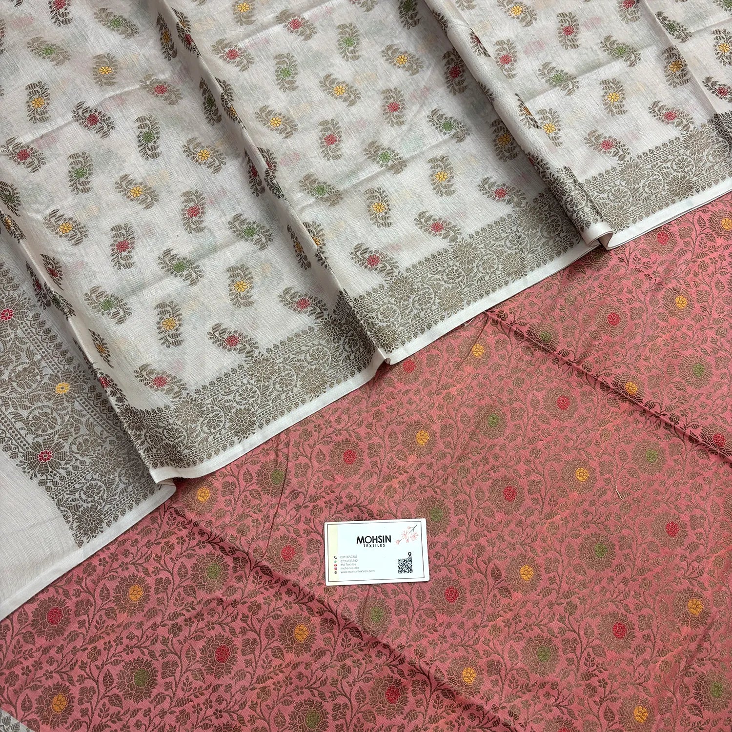 Dark Peach and Beige Resham Banarasi Silk Suit