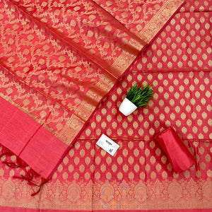 Dark Peach Golden Zari Banarasi Silk Suit