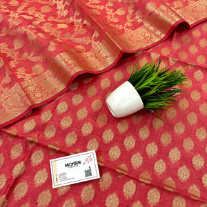 Dark Peach Golden Zari Banarasi Silk Suit