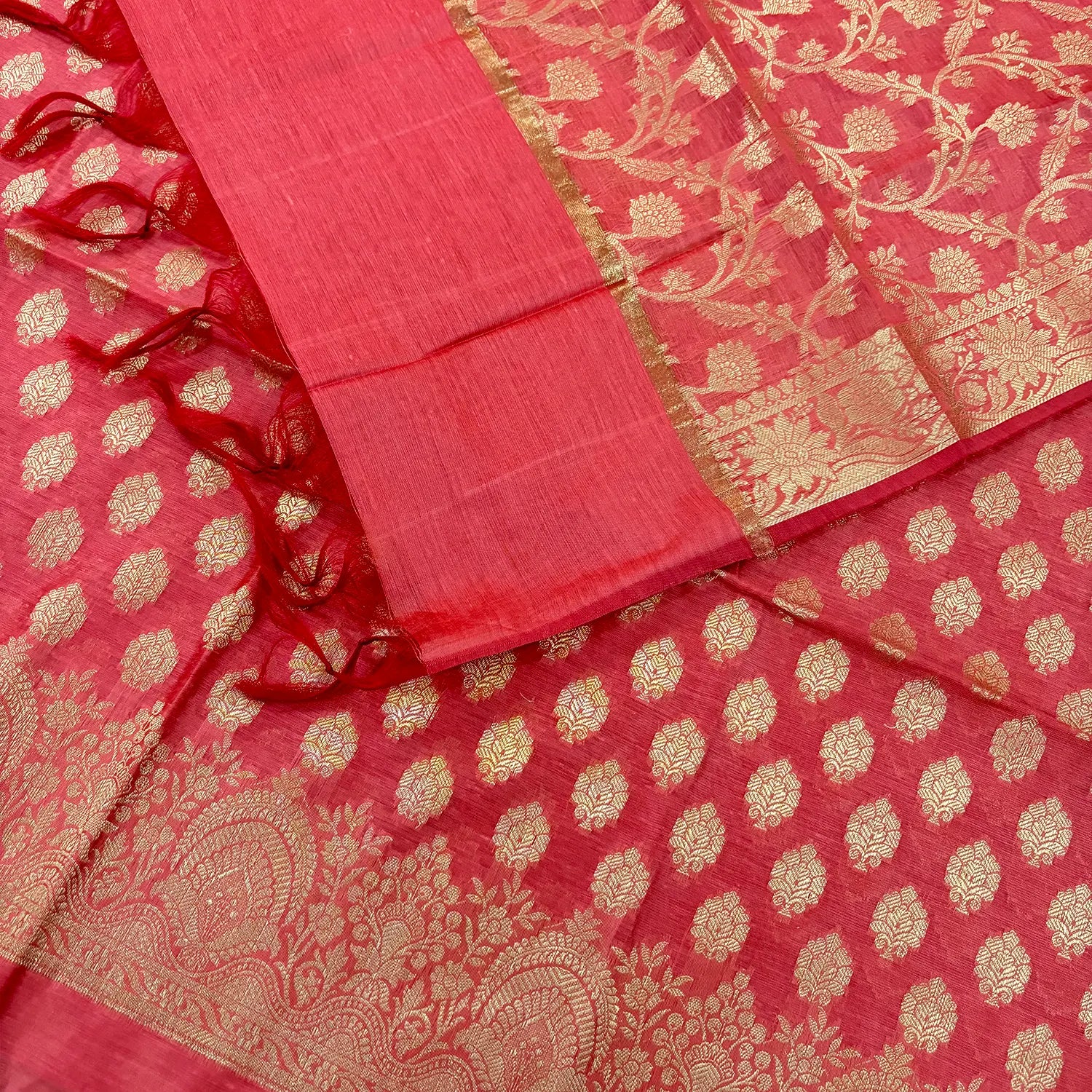 Dark Peach Golden Zari Banarasi Silk Suit