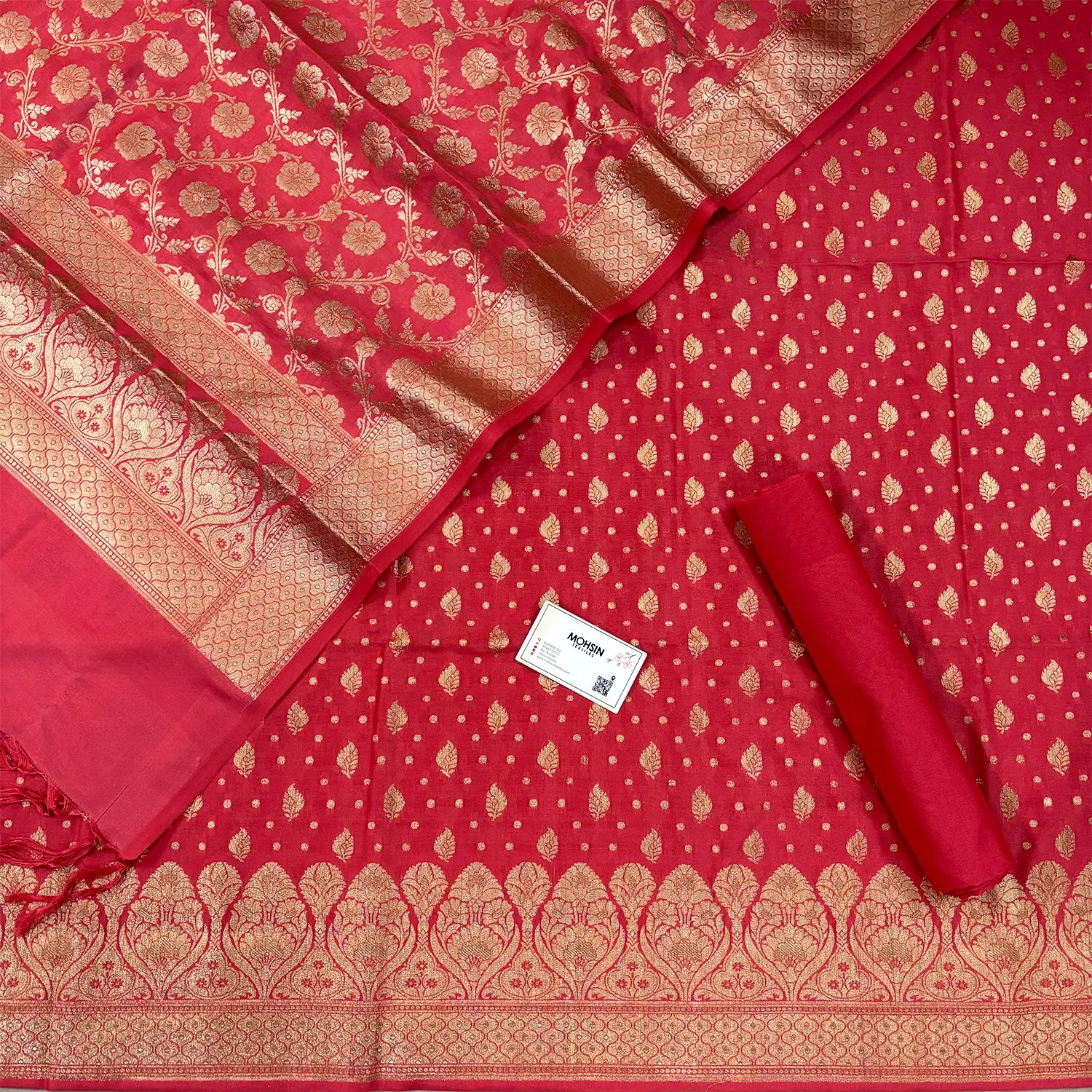 Dark Peach Kalli Patta Katan Silk Banarasi Suit