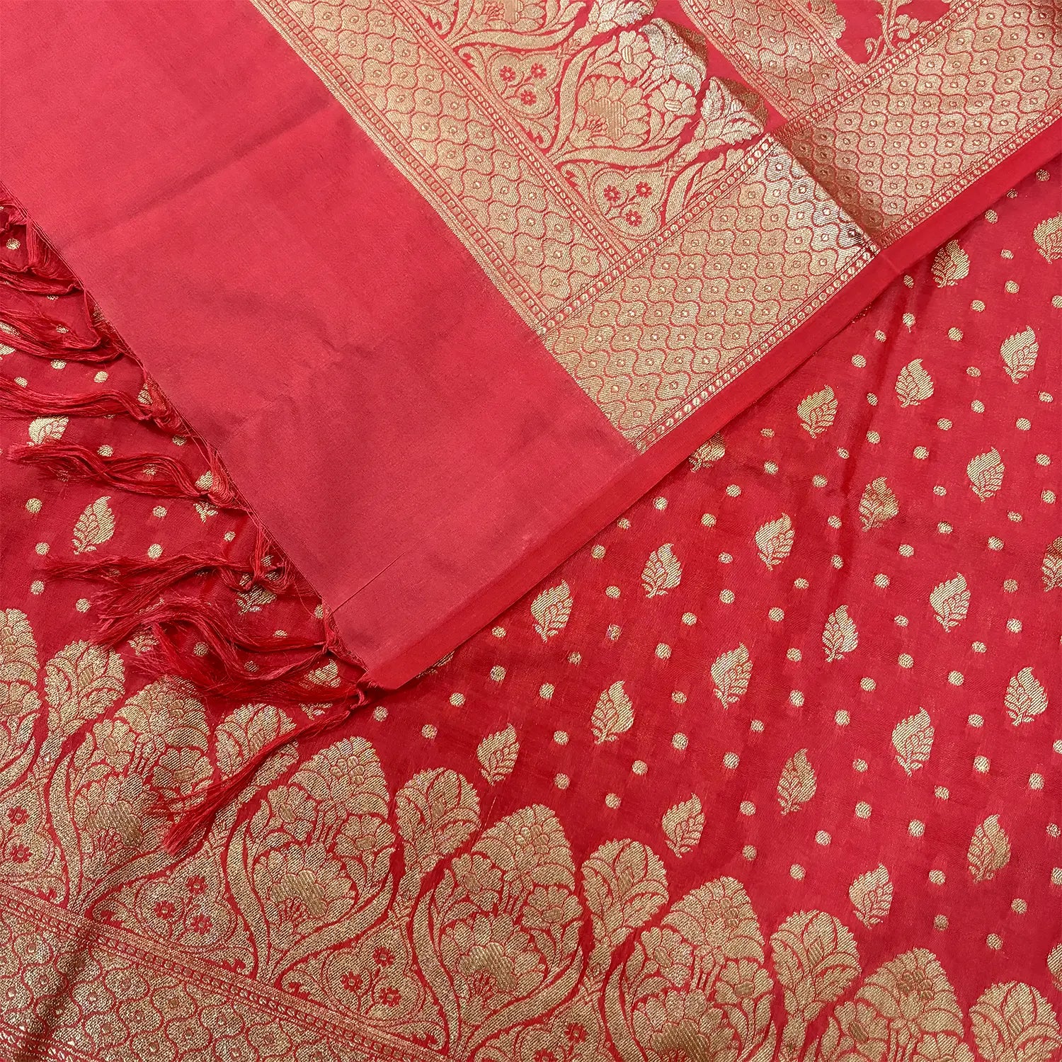 Dark Peach Kalli Patta Katan Silk Banarasi Suit
