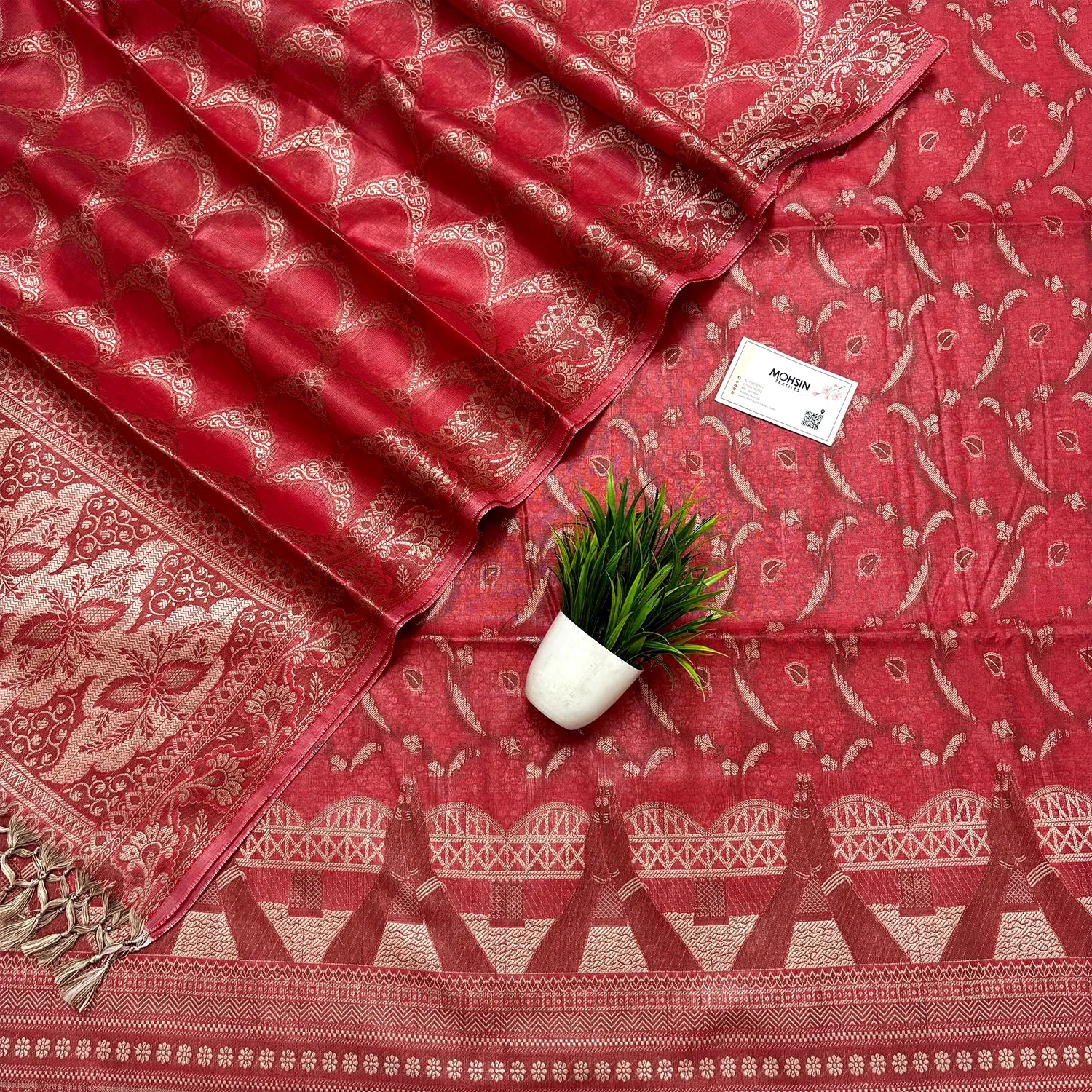 Dark Peach Namo Ghat Cotton Silk Banarasi Suit