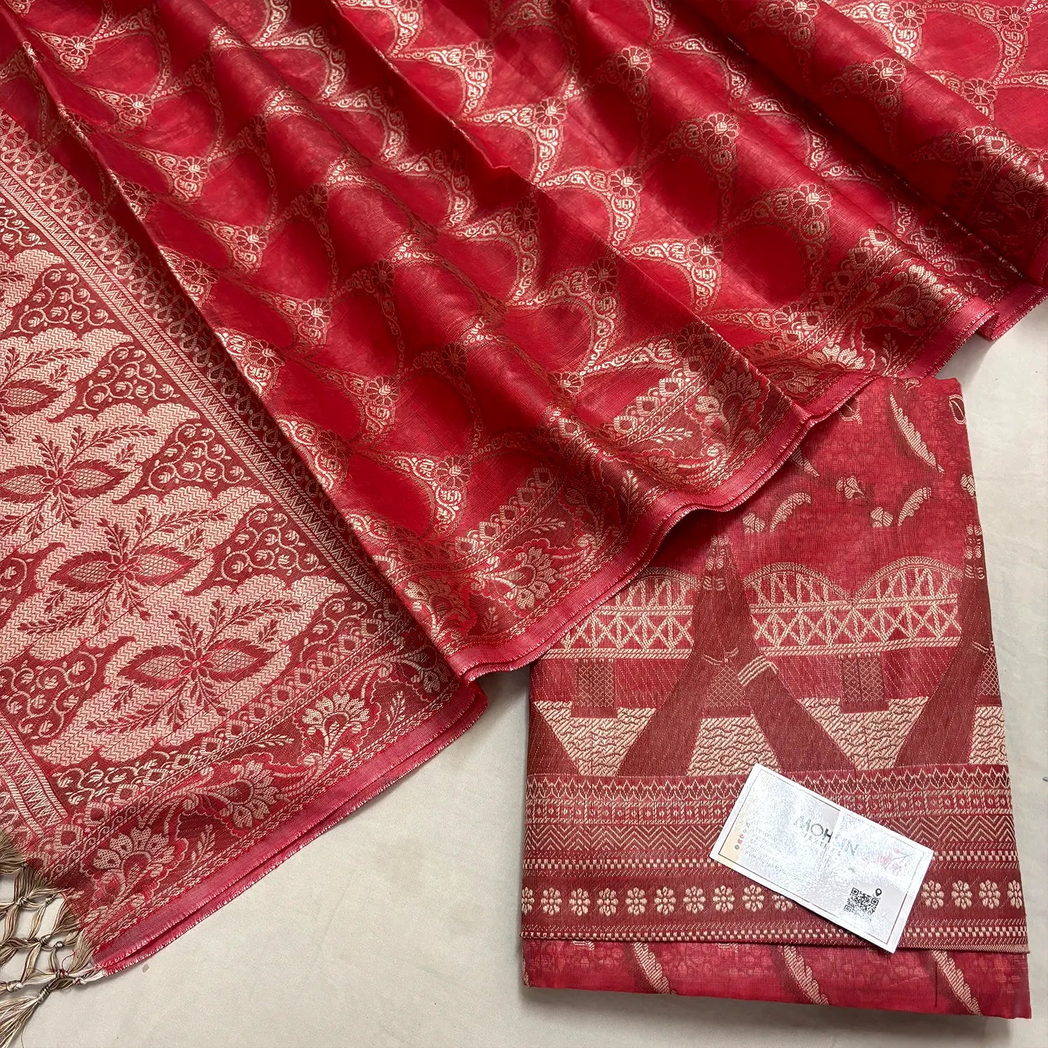 Dark Peach Namo Ghat Cotton Silk Banarasi Suit