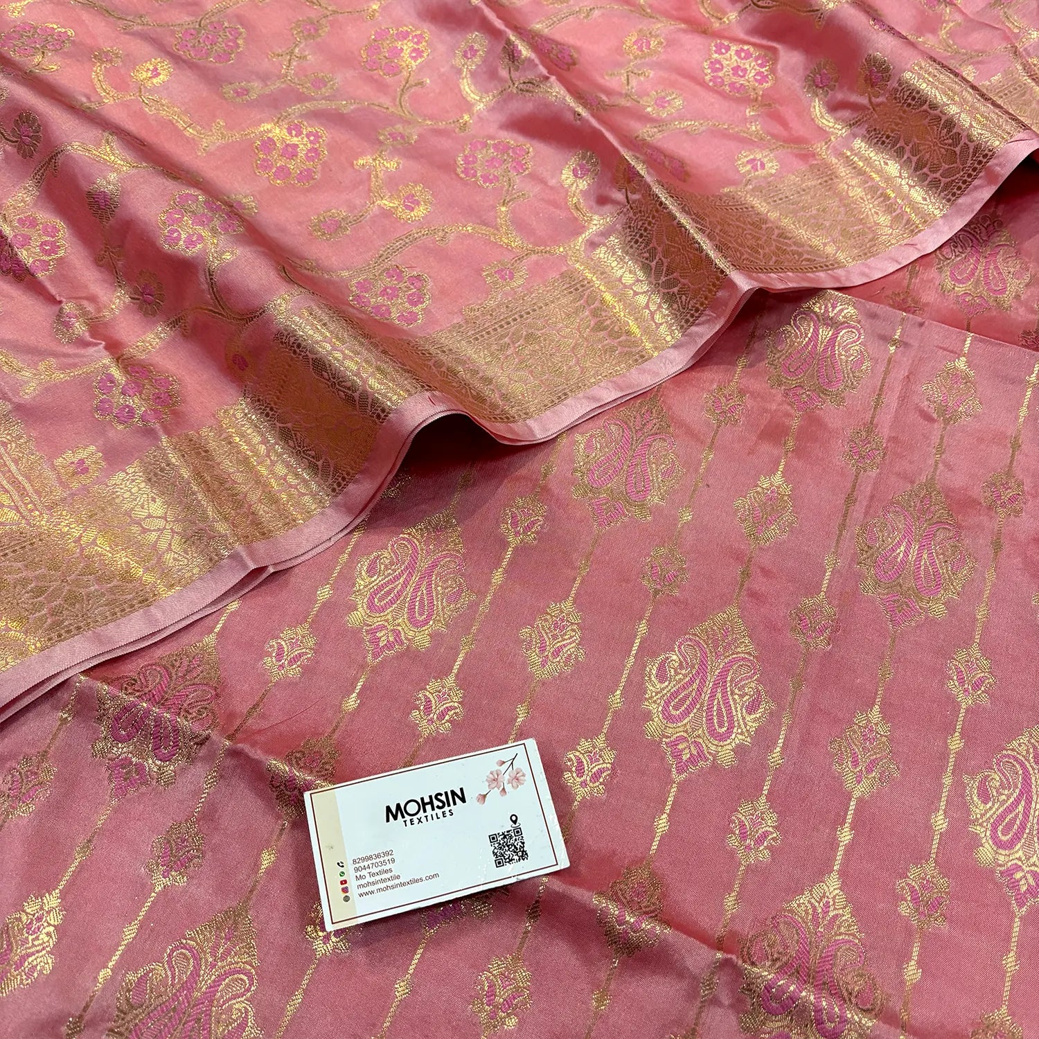 Dark Peach Pink Meena Katan Silk Banarasi Suit