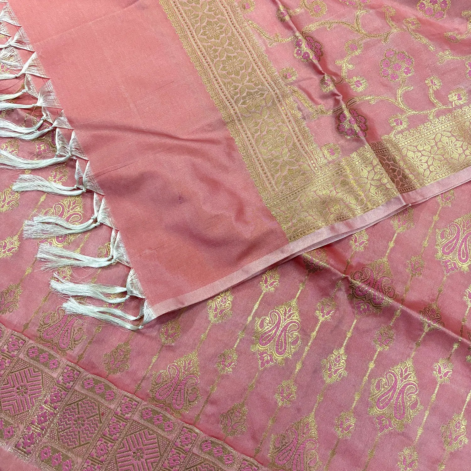 Dark Peach Pink Meena Katan Silk Banarasi Suit