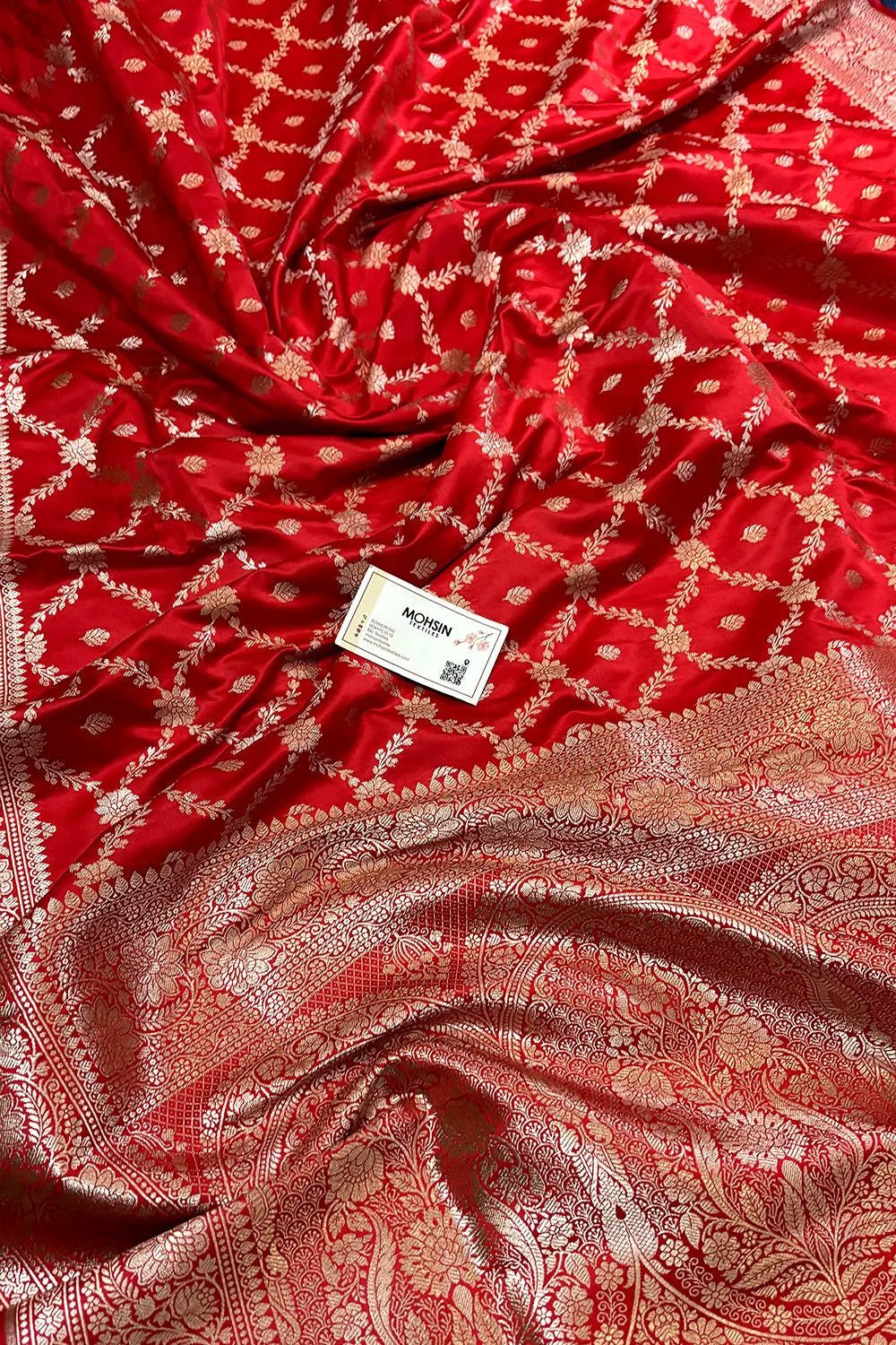 Dark Peach Qaidi Buti Katan Mashru Silk Banarasi Saree