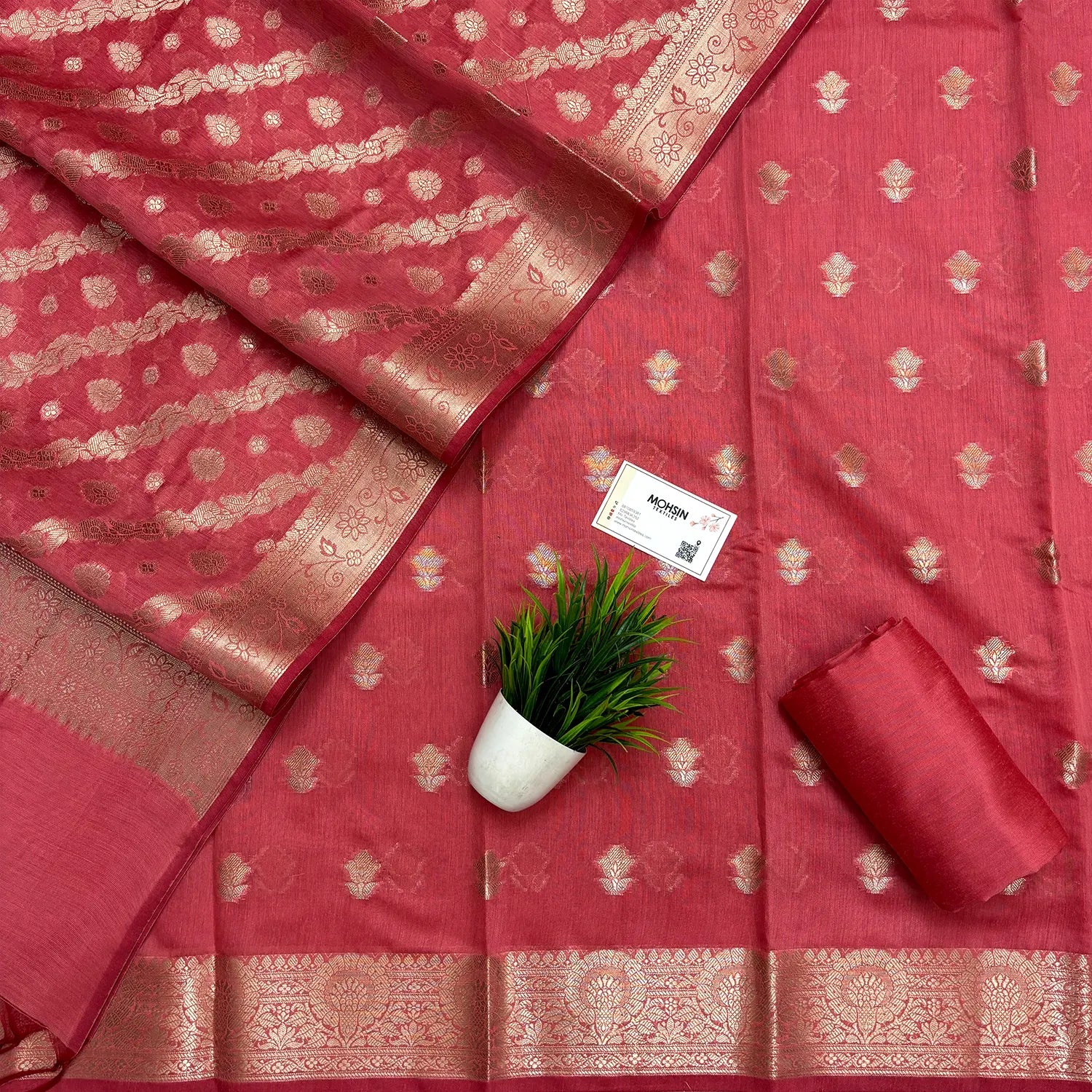 Dark Peach Resham Banarasi Silk Suit