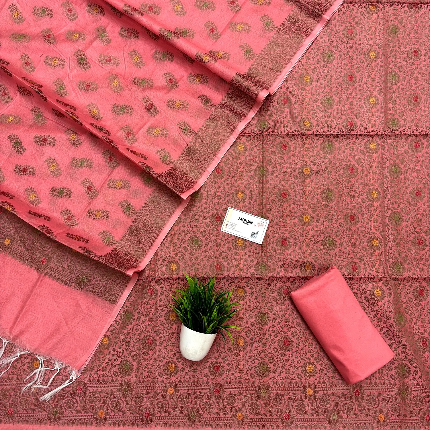 Dark Peach Resham Banarasi Silk Suit