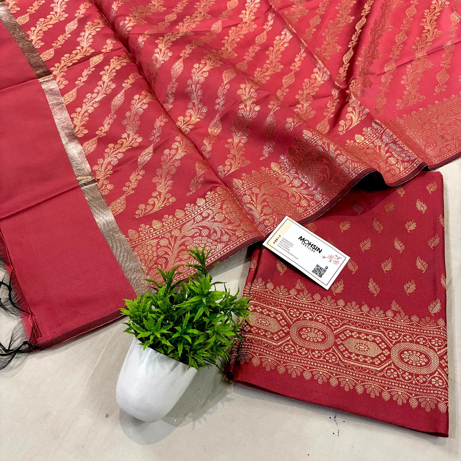 Dark Peach Sunehri Pankh Satin Silk Banarasi Suit