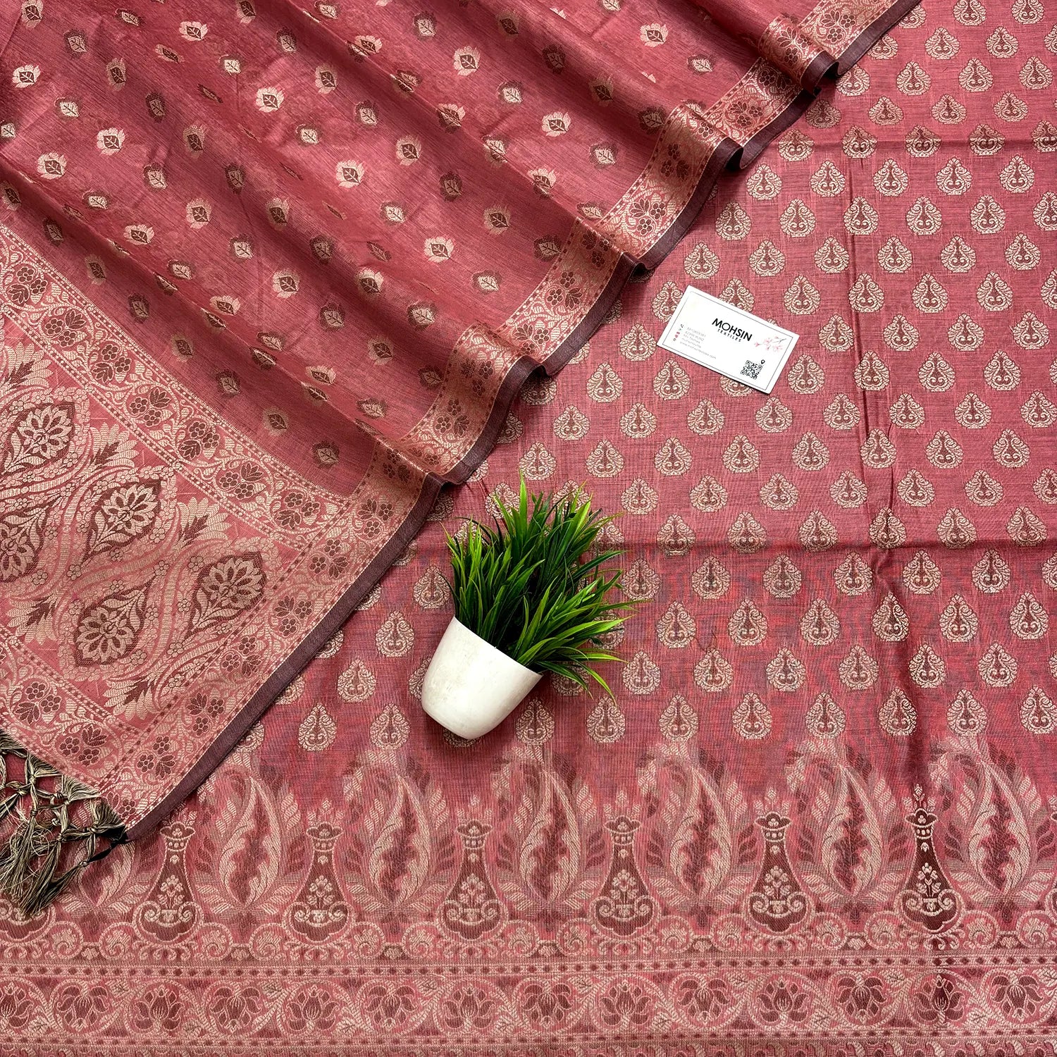 Dark Peach Surahi Jini Cotton Silk Banarasi Suit