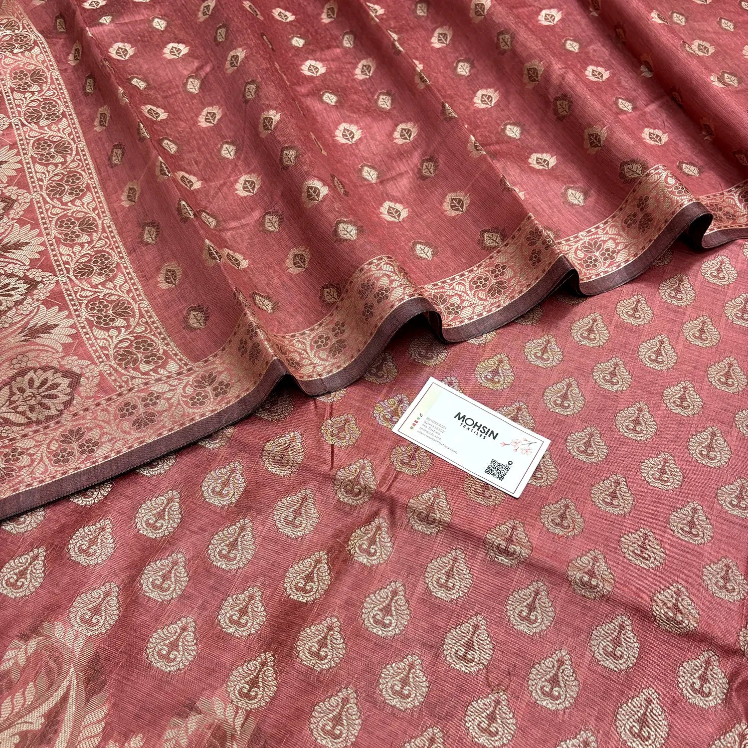 Dark Peach Surahi Jini Cotton Silk Banarasi Suit