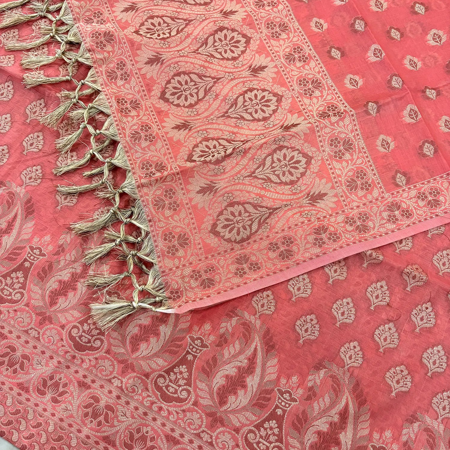 Dark Peach Surahi Tree Cotton Silk Banarasi Suit 