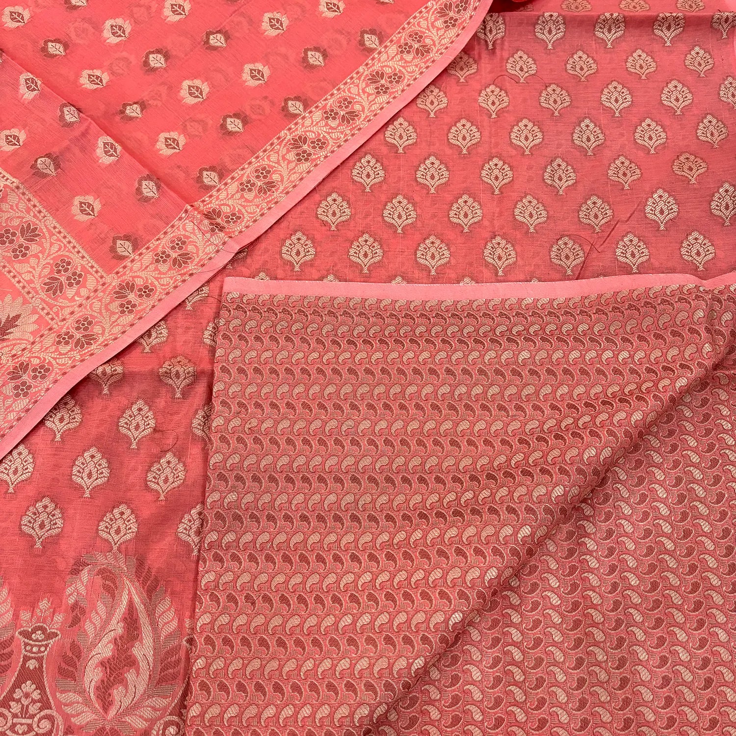 Dark Peach Surahi Tree Cotton Silk Banarasi Suit 